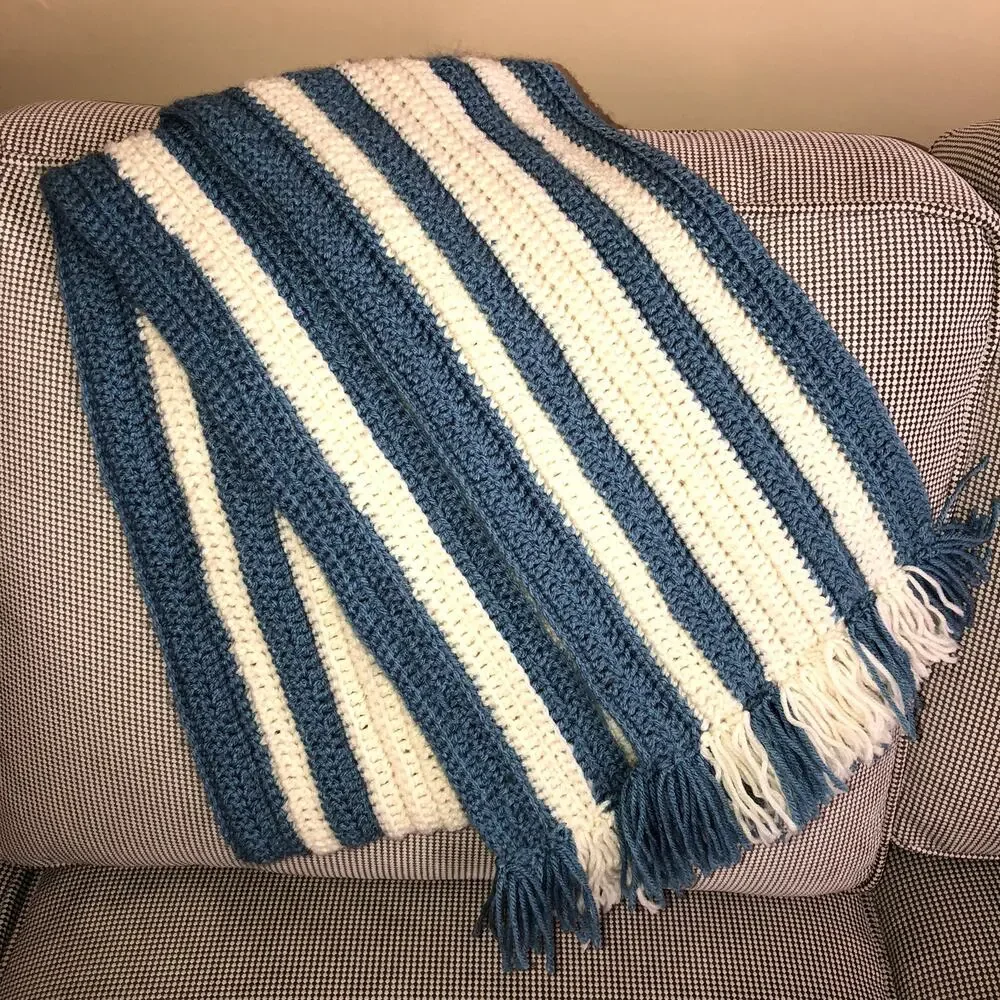 NWOT Handmade Crocheted Striped Fringe Scarf